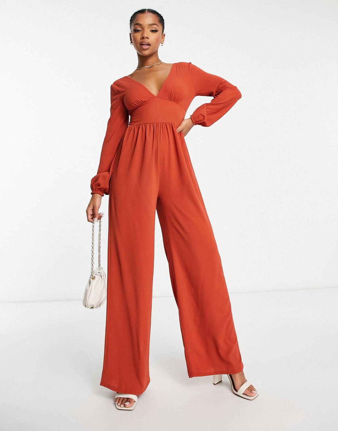 

Комбинезон с длинными рукавами на пуговицах сзади ASOS DESIGN, оранжевый