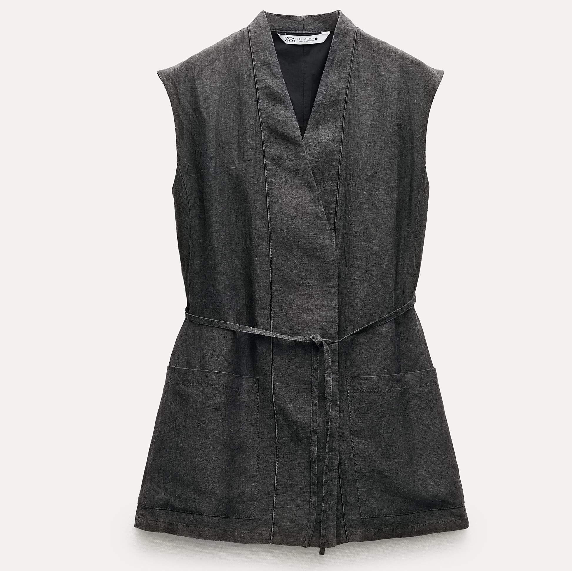 Жилет Zara ZW Collection Faded With Ties, темно-серый shein жилет с v образным вырезом и накладными карманами абрикос