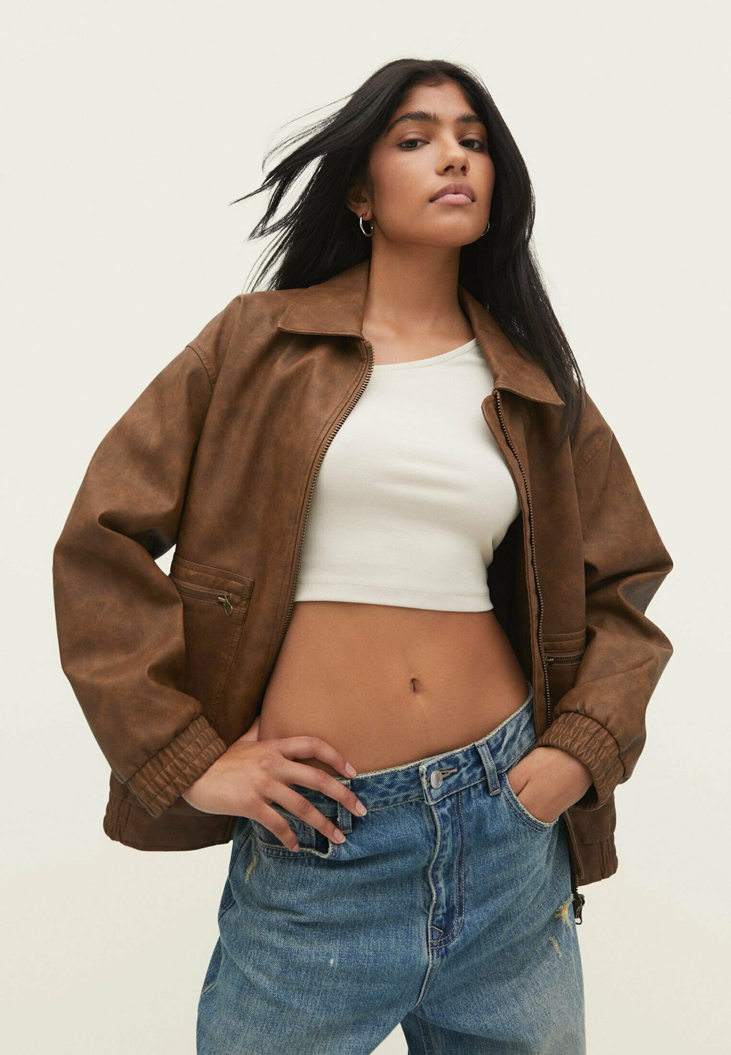 

Куртка из искусственной кожи With Pockets Stradivarius, цвет light brown