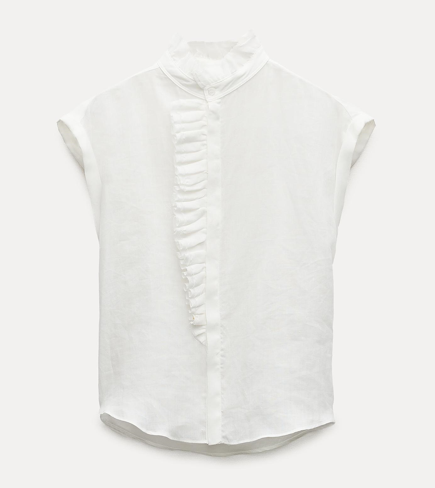 Рубашка Zara Zw Collection 100% Ruffled Ramie, белый прямые джинсы zw the marine zara черный