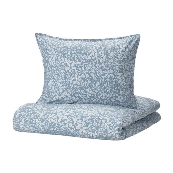 комплект постельного белья ikea kopparblad темно синий Комплект постельного белья Ikea Sommarsloja, синий/цветочный орнамент