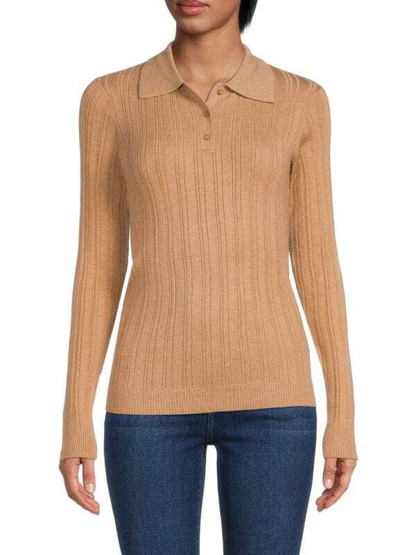 

Поло с длинным рукавом в рубчик Saks Fifth Avenue Classic camel
