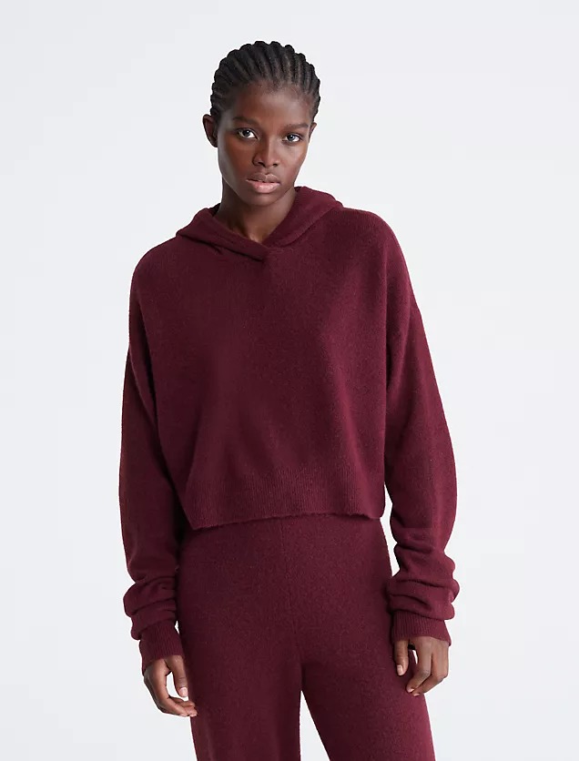 Толстовка Calvin Klein Sweater Lounge Plush, бордовый уютная толстовка с капюшоном и длинными рукавами для девочек lands end серый