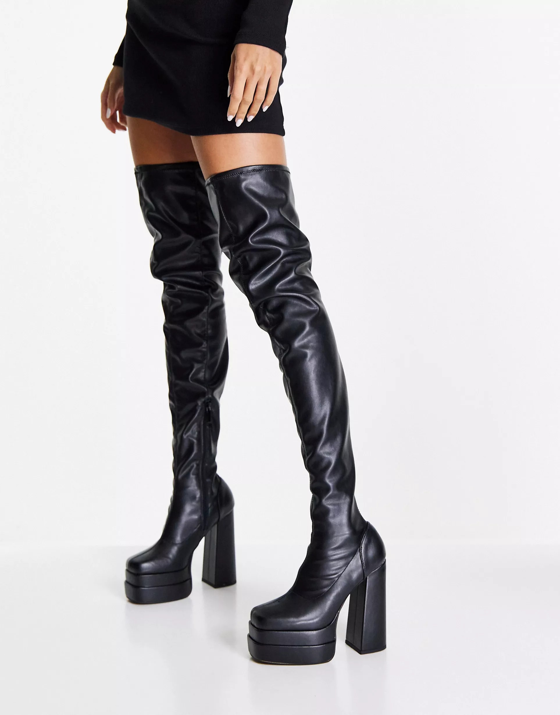 Ботфорты Asos Design Kathleen High-heeled Platform Over The Knee, черный полусапоги asos design wide fit evelyn high heeled platform черный