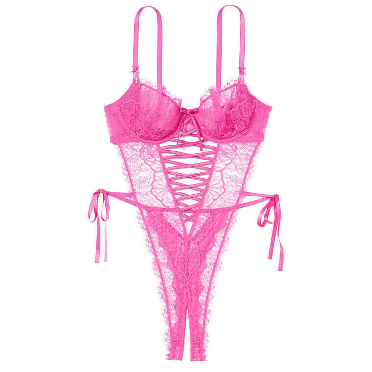 

Боди Victoria's Secret Very Sexy Wicked Unlined Lace Crotchless Teddy, розовый