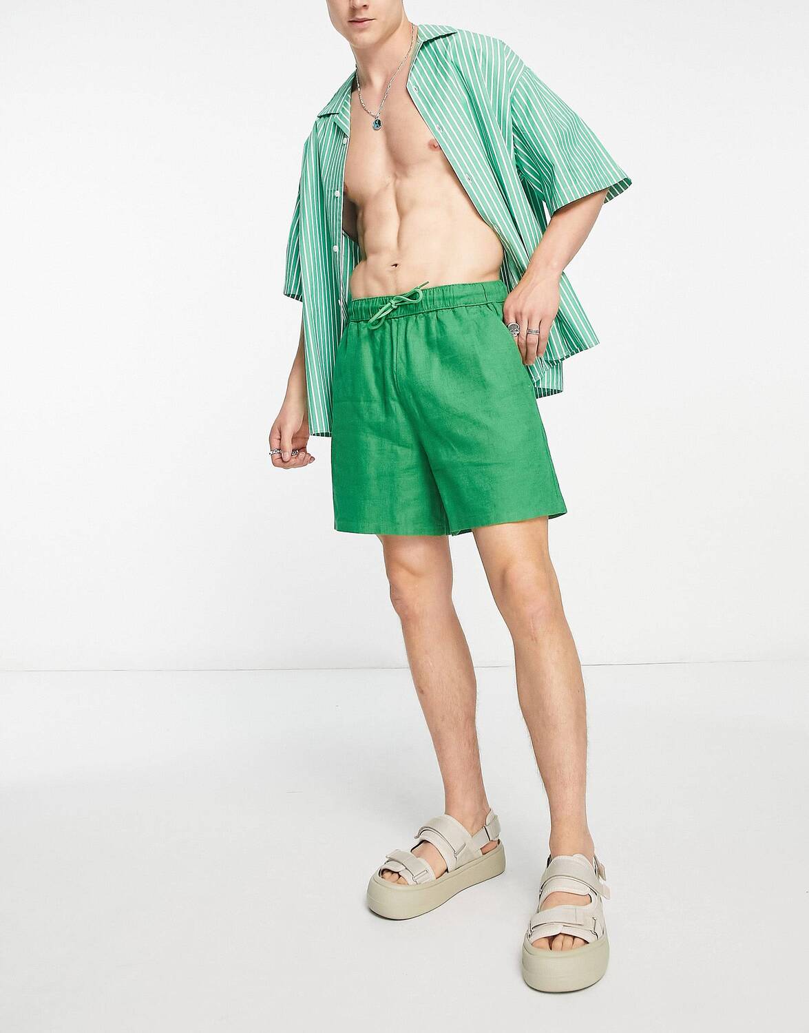

Зеленые льняные широкие шорты ASOS DESIGN