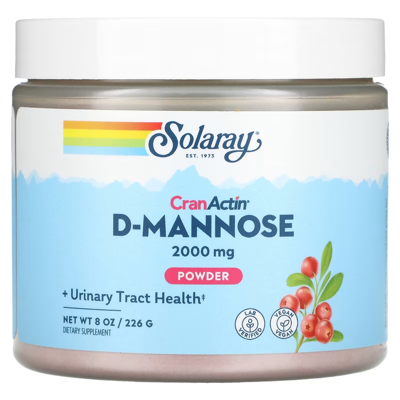 Solaray D-манноза с порошком CranActin 2000 мг, 226 г solaray d манноза с клюквенной добавкой cranactin 400 мг 60 растительных капсул