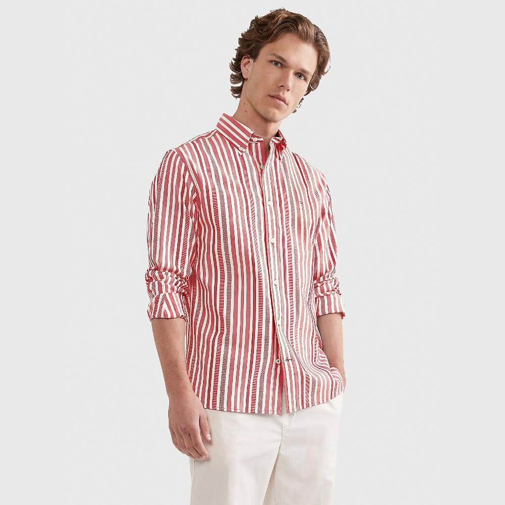 

Рубашка Tommy Hilfiger Regular Fit Stripe, темно-красный/белый