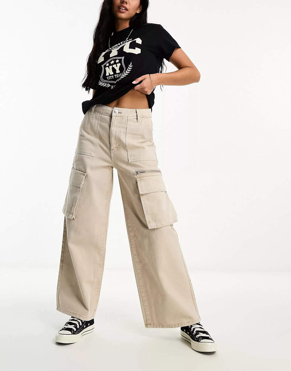 

Брюки Miss Selfridge Baggy Twill Cargo, серо-бежевый