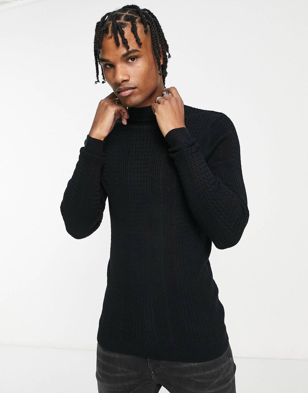 Черный легкий вязаный свитер с высоким воротником ASOS DESIGN ASOS DESIGN