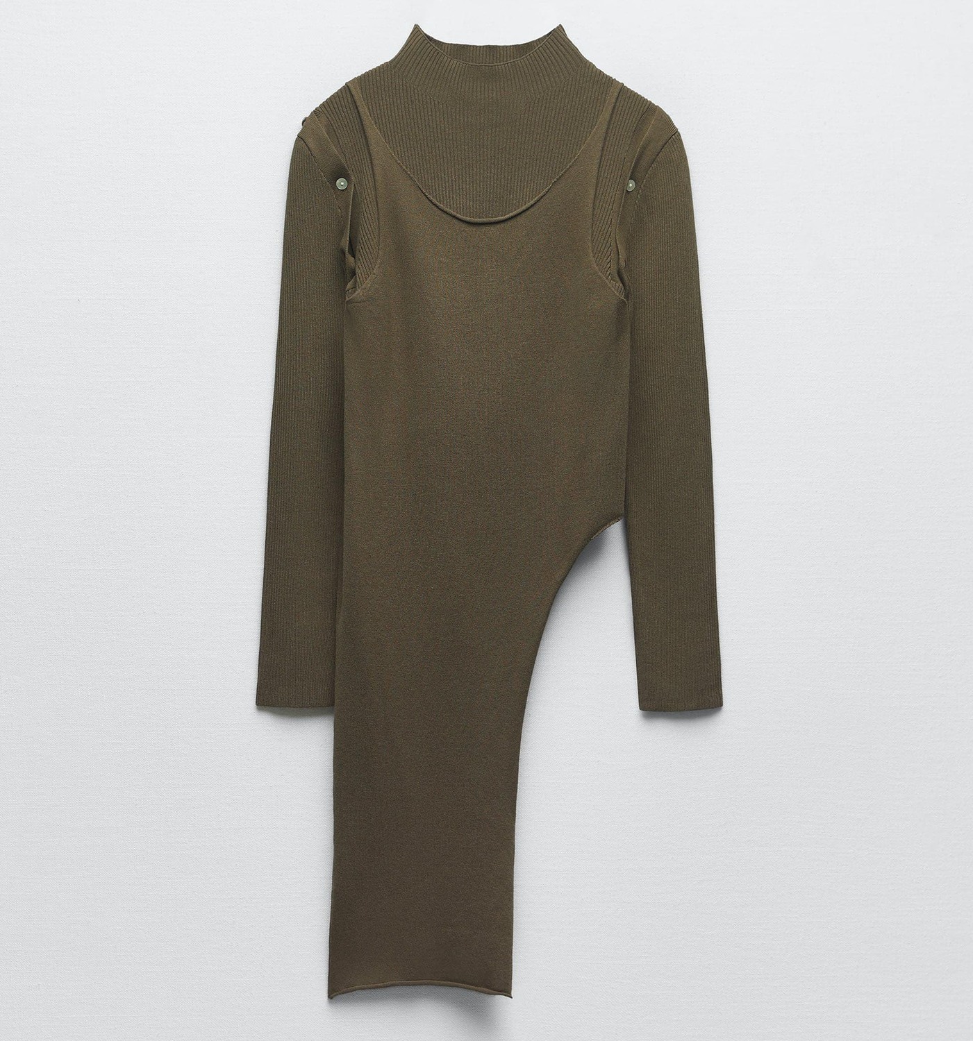 

Топ Zara Asymmetric Knit With Buttons, хаки