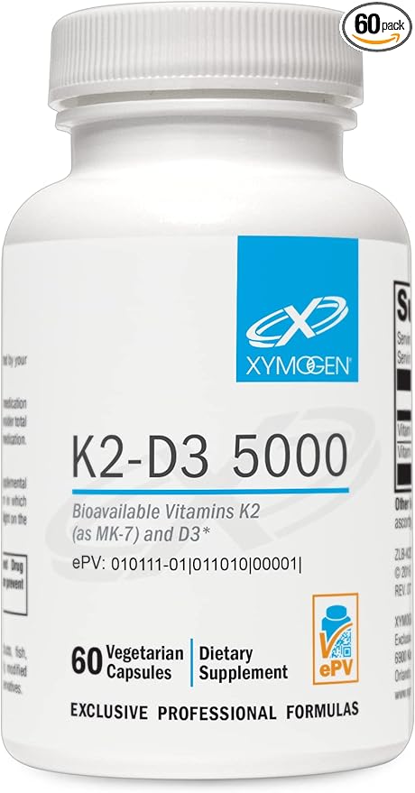 XYMOGEN K2-D3 5000 - Витамин D3 K2 - Биодоступный витамин D 5000 МЕ (холекальциферол) с витамином K2 MK-7 -60 капсул xymogen d3 5000 биодоступный витамин d3 5000 ме 125 мкг 90 желатиновых мягких таблеток