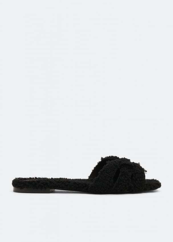 

Сандалии SAINT LAURENT Tribute shearling flat sandals, черный