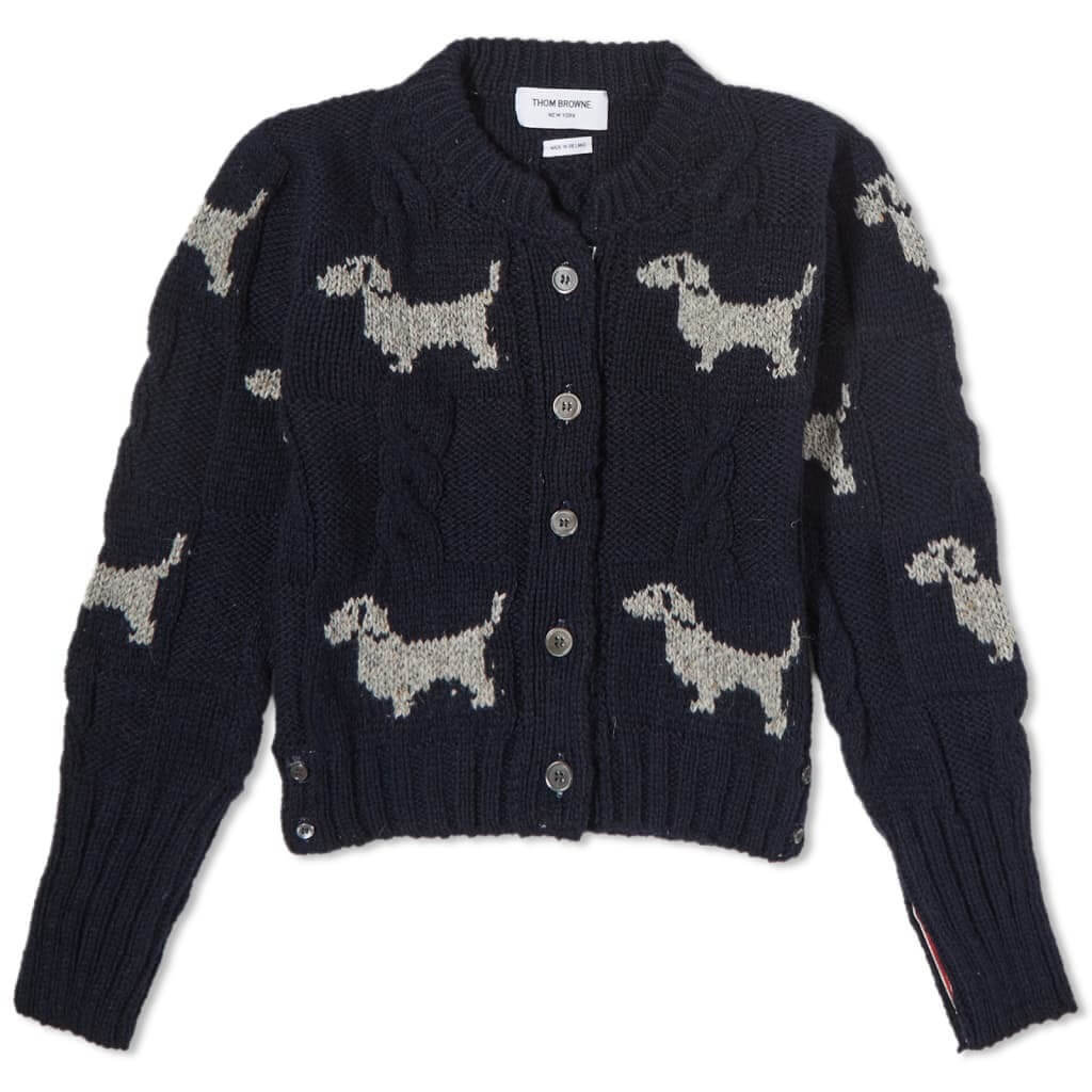 

Кардиган Thom Browne Hector Intarsia Cable Crew Knit, темно-синий