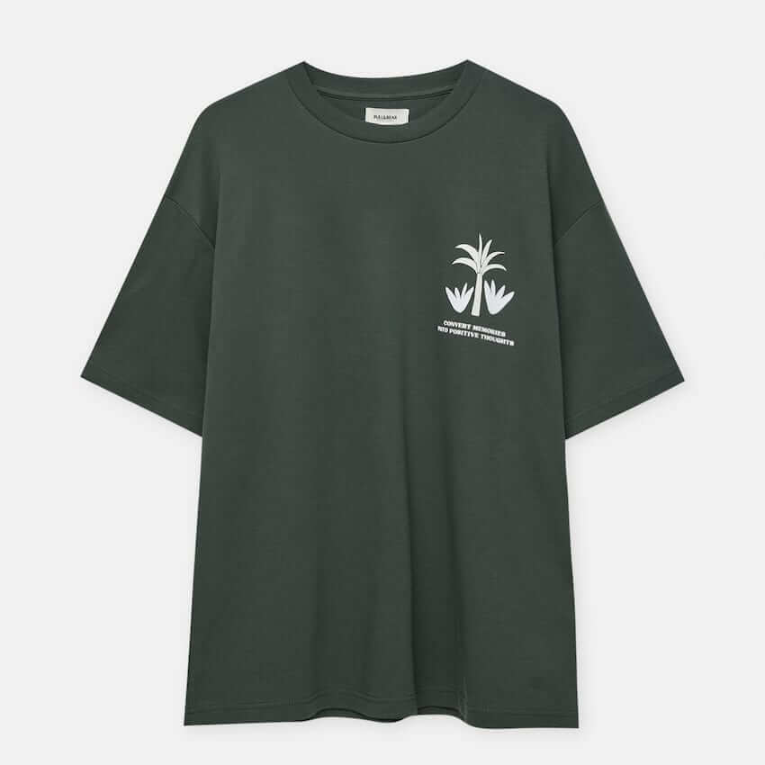 

Футболка Pull&Bear Plush Printed, хаки