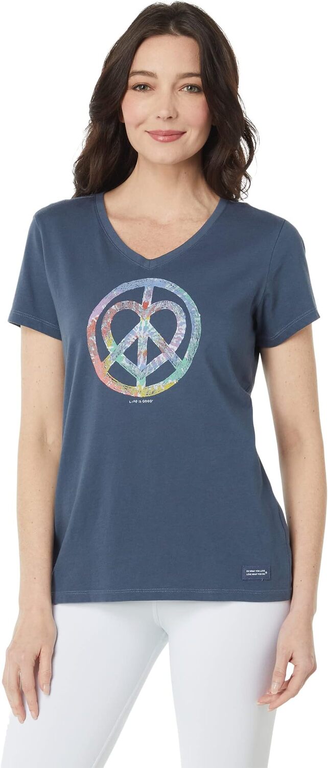 

Карандаш Tie-Dye Peace Love с коротким рукавом Crusher Vee Life is Good, цвет Darkest Blue