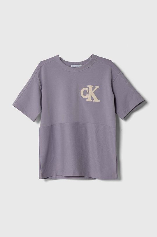 

Детская хлопковая футболка Calvin Klein Jeans, фиолетовый