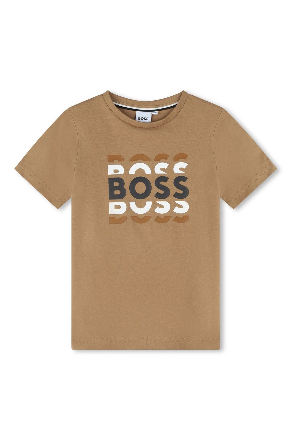 

Коричневая футболка с тремя логотипами BOSS, коричневый