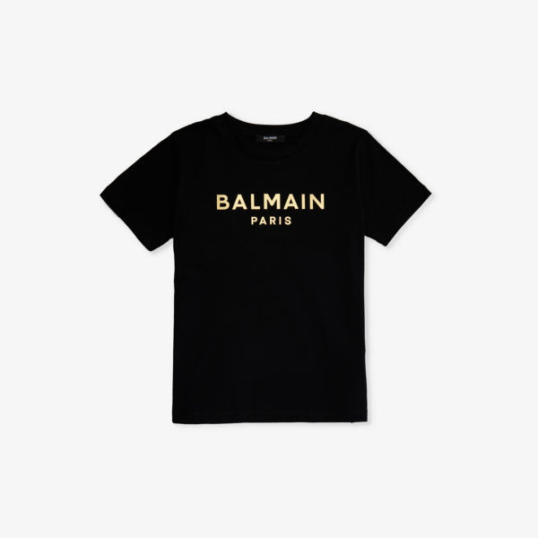 

Футболка из хлопкового джерси с текстовым принтом и логотипом, 4–13 лет Balmain, черный