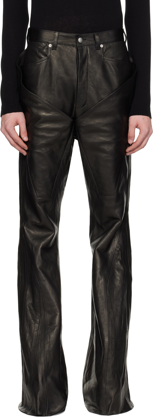 

Черные кожаные брюки с полосками Rick Owens, цвет Black