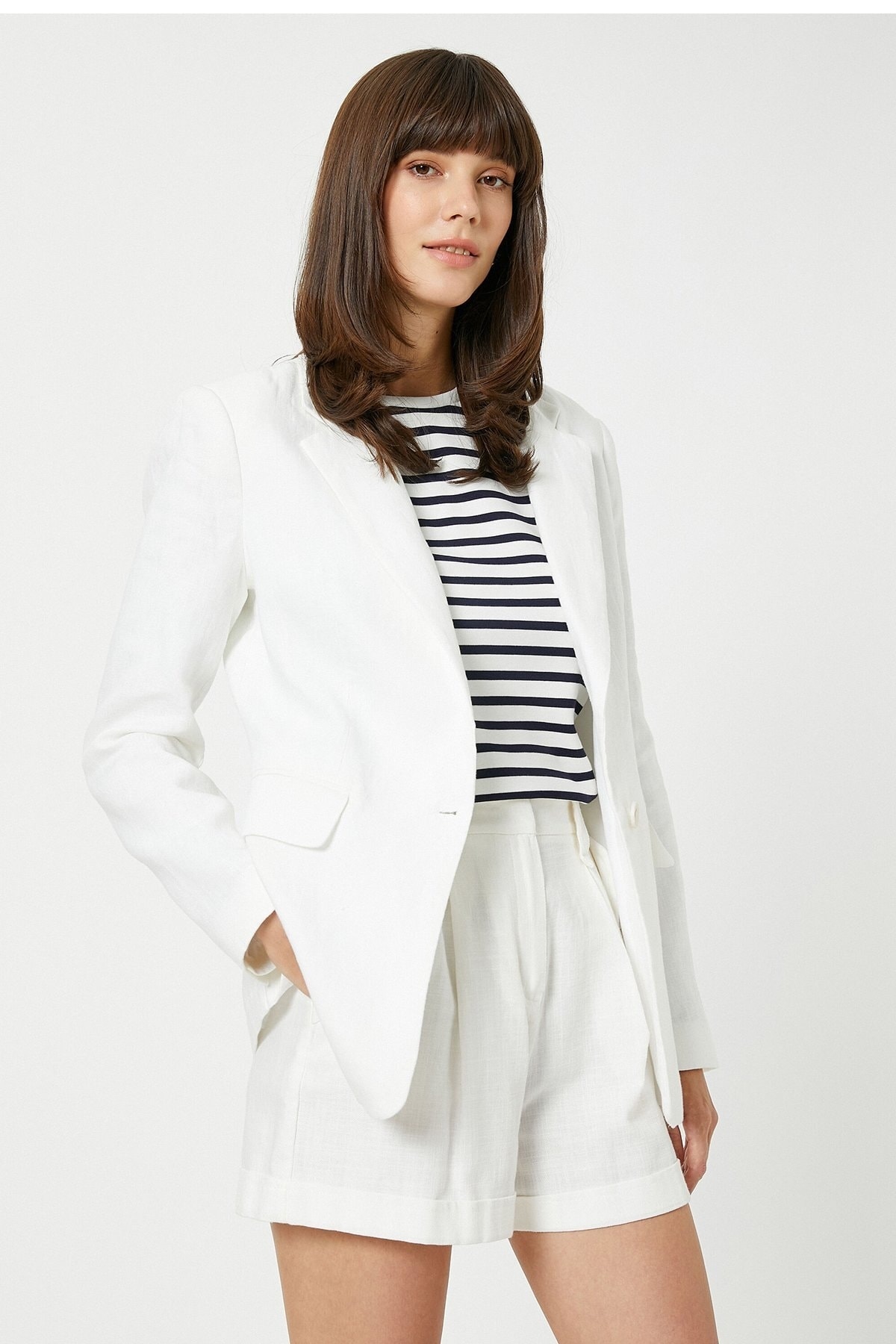 Льняной пиджак Koton, белый цена и фото