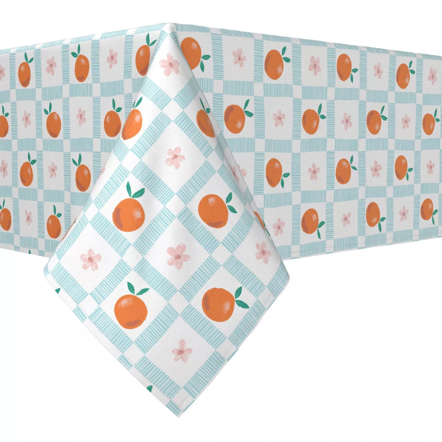 Прямоугольная скатерть, 100 % хлопок, 52x84 дюйма, летняя оранжевая клетка с цветочным принтом. прямоугольная скатерть 100 % хлопок 52x84 дюйма с цветочным принтом в винтажном стиле