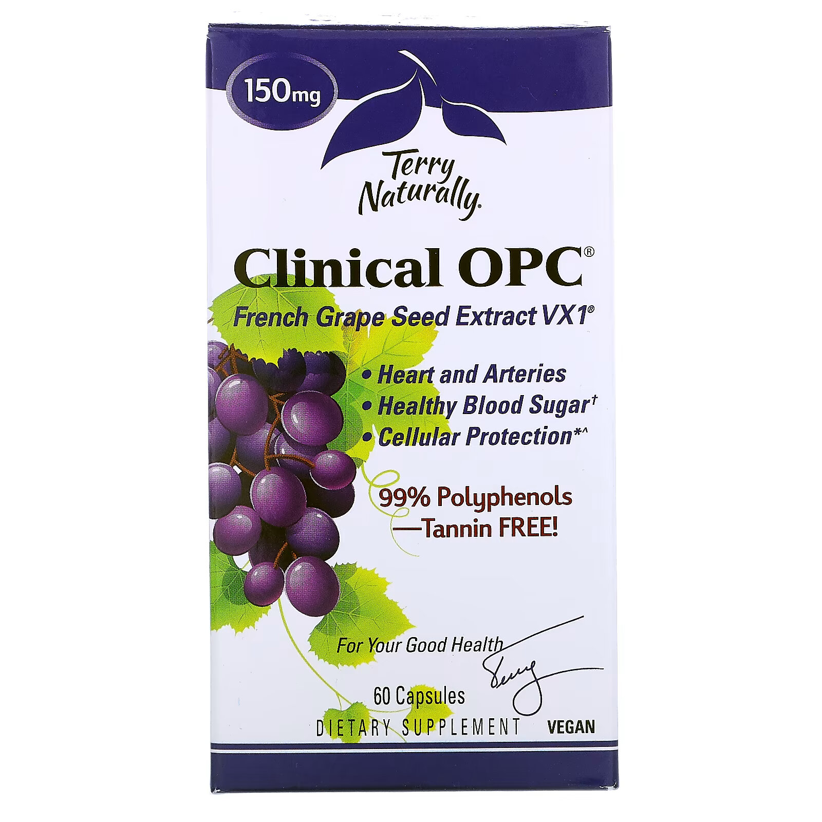 Terry Naturally, Clinical OPC, 150 мг, 60 капсул terry naturally clinical opc с повышенной силой действия 400 мг 60 мягких таблеток