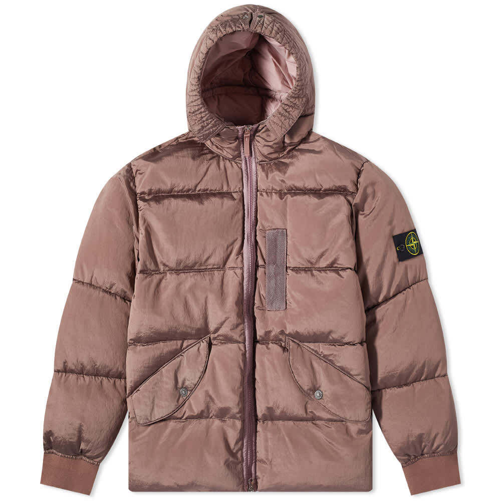 

Нейлоновый металлический пуховик с капюшоном Stone Island, Коричневый