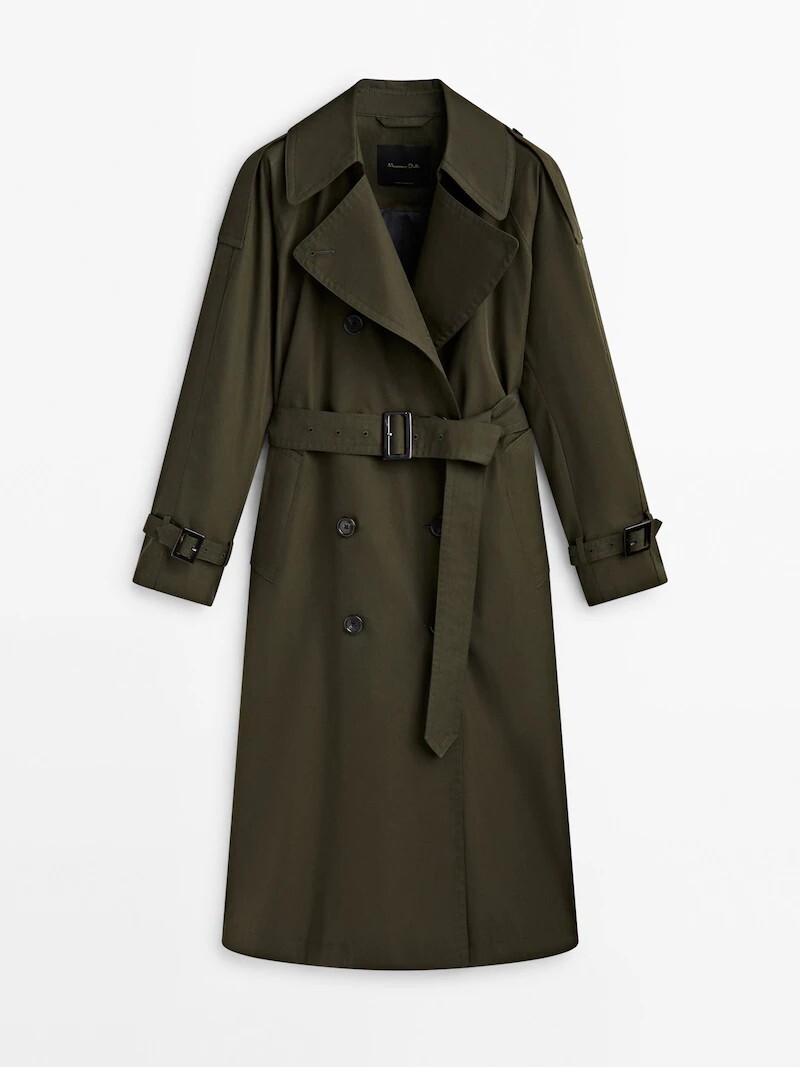 

Объемный тренч с поясом Massimo Dutti, хаки