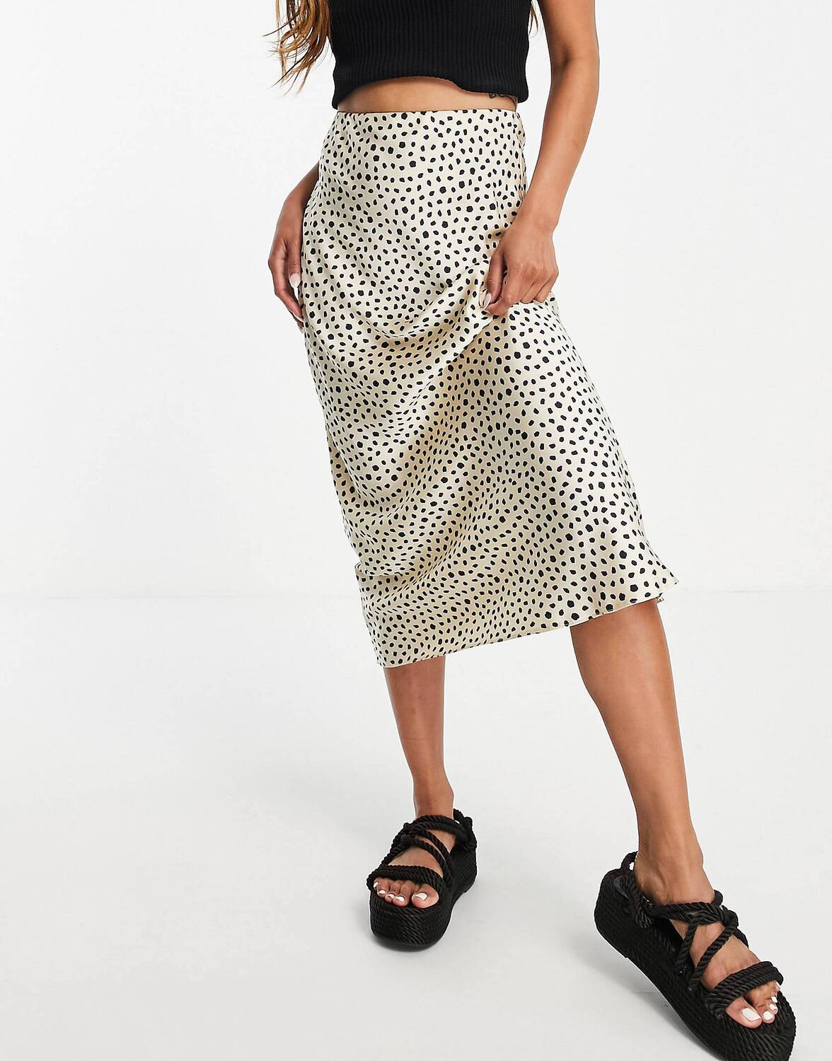 

Атласная косая юбка миди с животным принтом ASOS DESIGN
