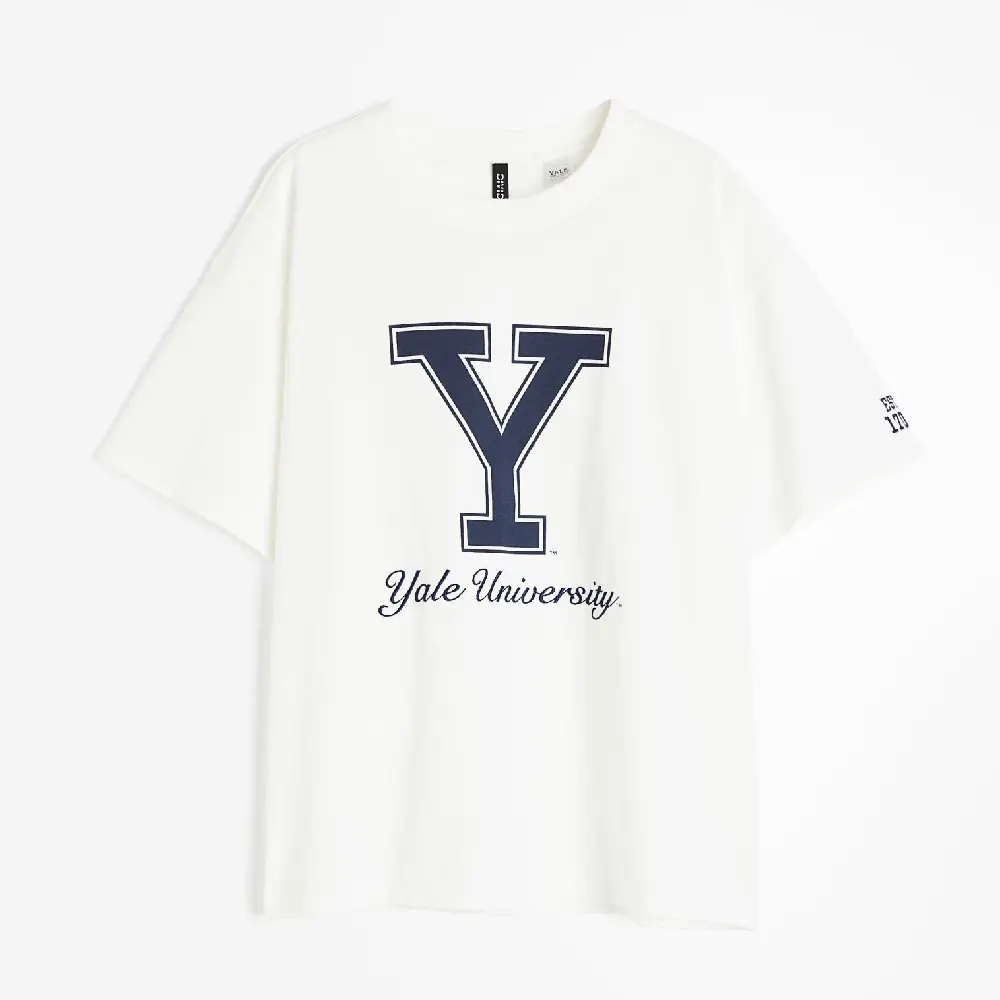 

Футболка H&M Oversized Printed Yale, белый