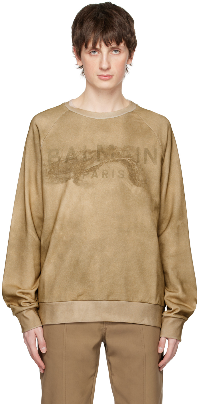 

Бежевая толстовка с принтом Balmain, Бежевый, Бежевая толстовка с принтом Balmain