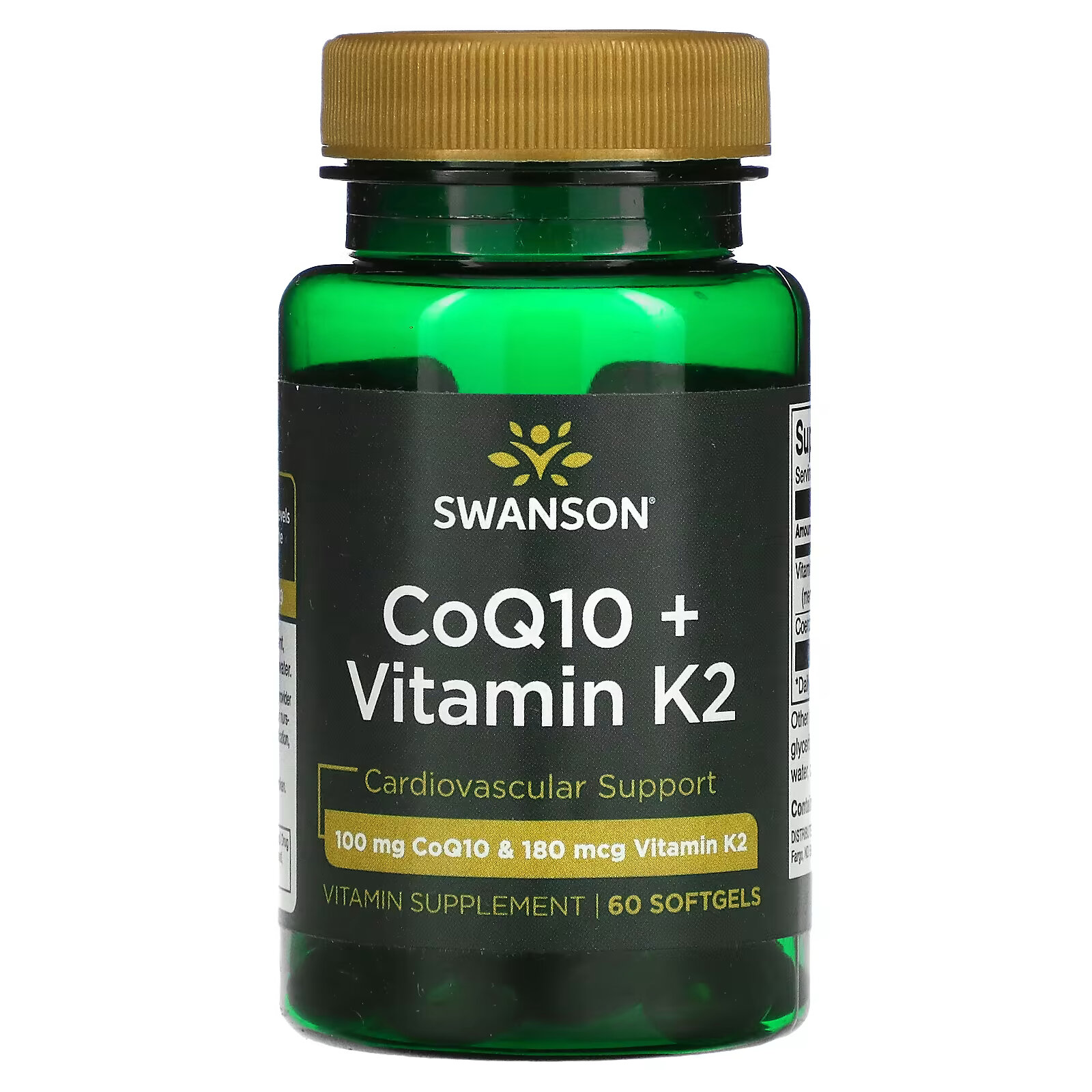 Swanson, Коэнзим Q10 + витамин K2, 60 мягких таблеток swanson коэнзим q10 с токотриенолами 200 мг 60 мягких таблеток