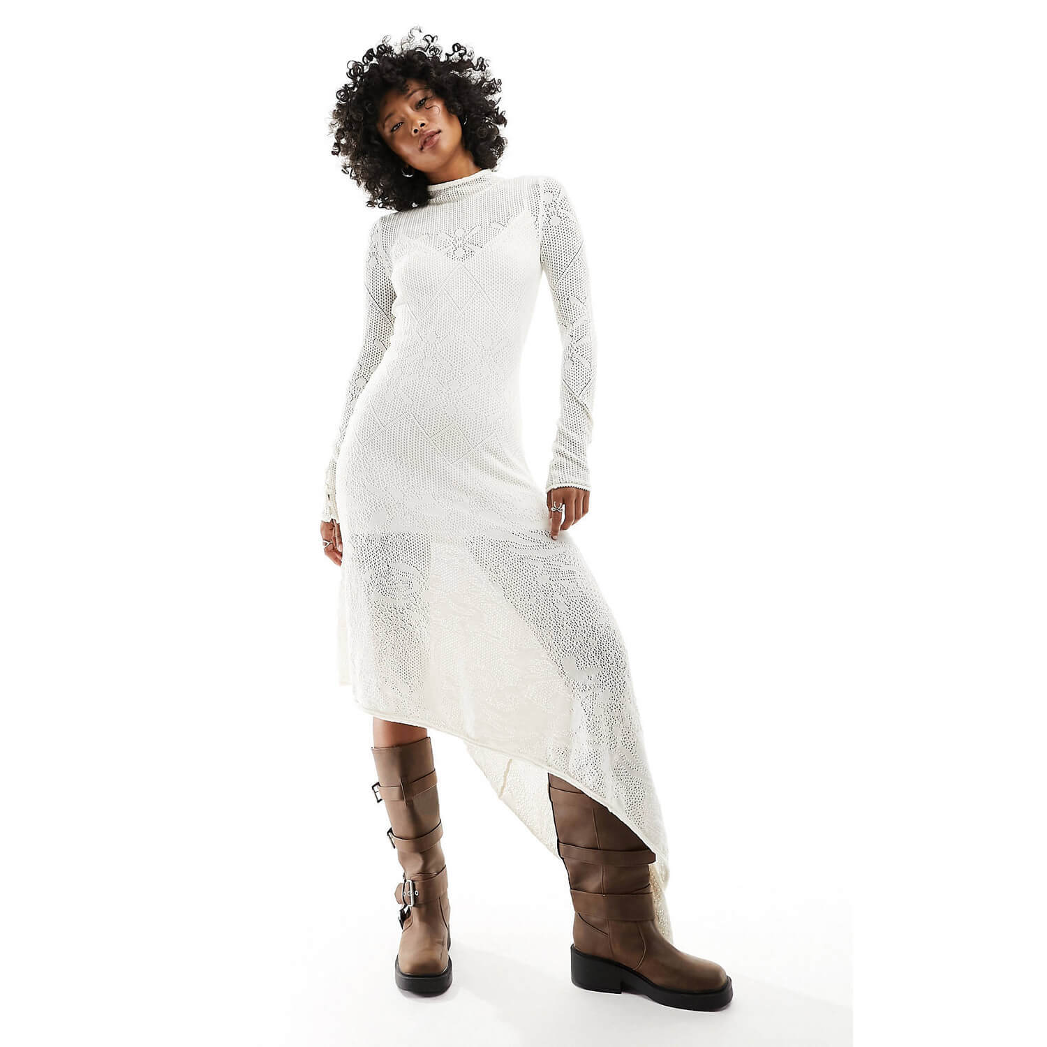 

Платье Free People Knitted Lace Midi, слоновая кость