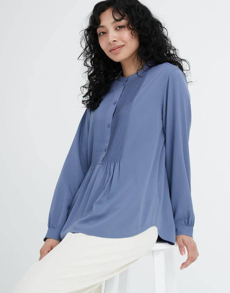 

Блуза Uniqlo Fancy Pleated Long-sleeved Easy To Care, голубой