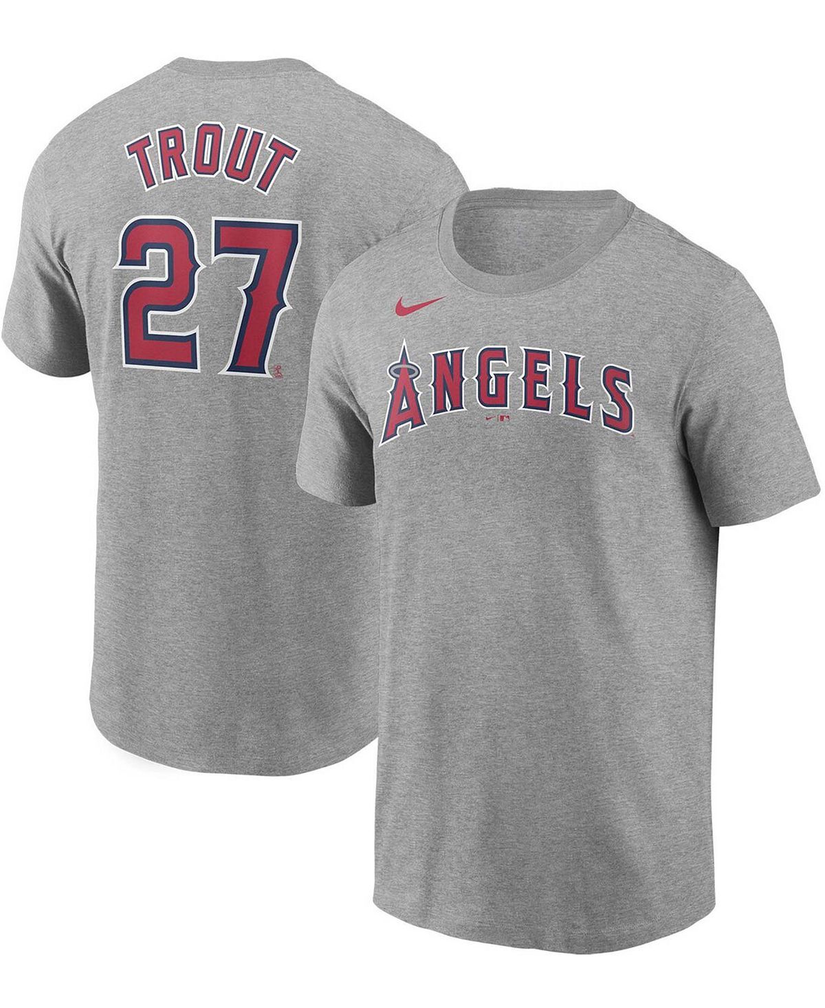 

Мужская футболка mike trout grey los angeles angels с именем и номером Nike, серый