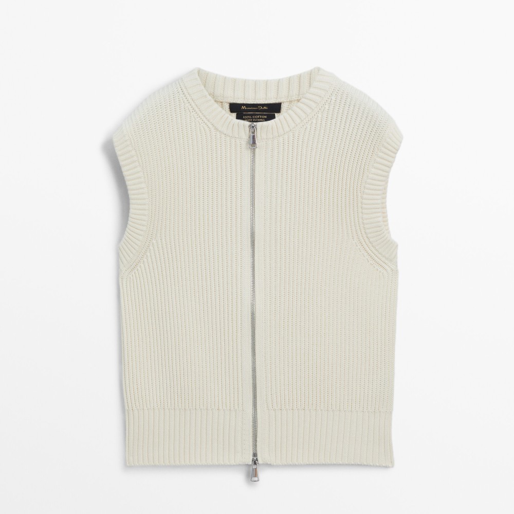 Жилет Massimo Dutti Cotton Knit With Zip, кремовый