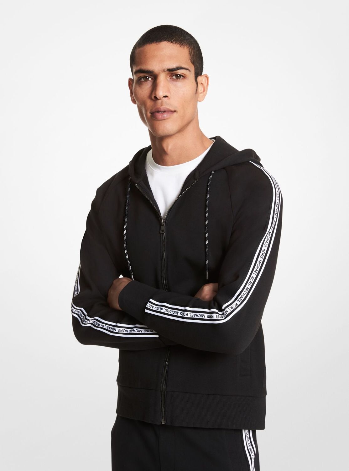 

Толстовка на молнии Michael Kors Mens Logo Tape Cotton Blend, черный