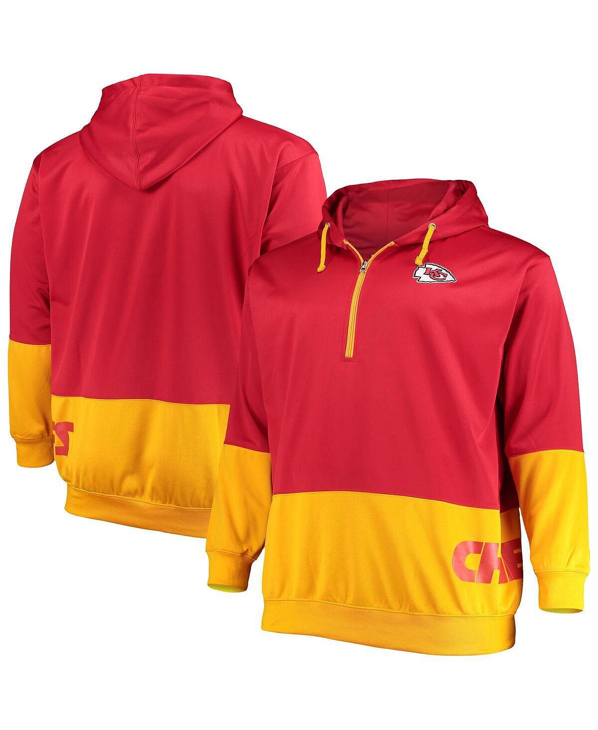 

Мужская красная и золотистая толстовка с капюшоном kansas city chiefs big and tall с молнией на четверть Profile, мульти