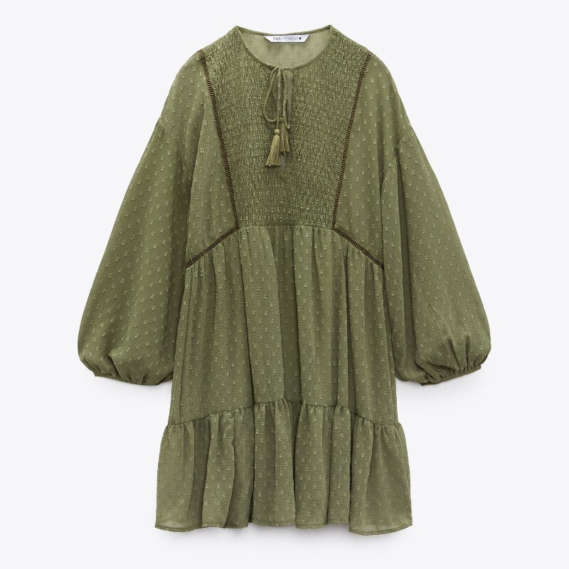 

Платье Zara Dotted Mesh Mini, хаки