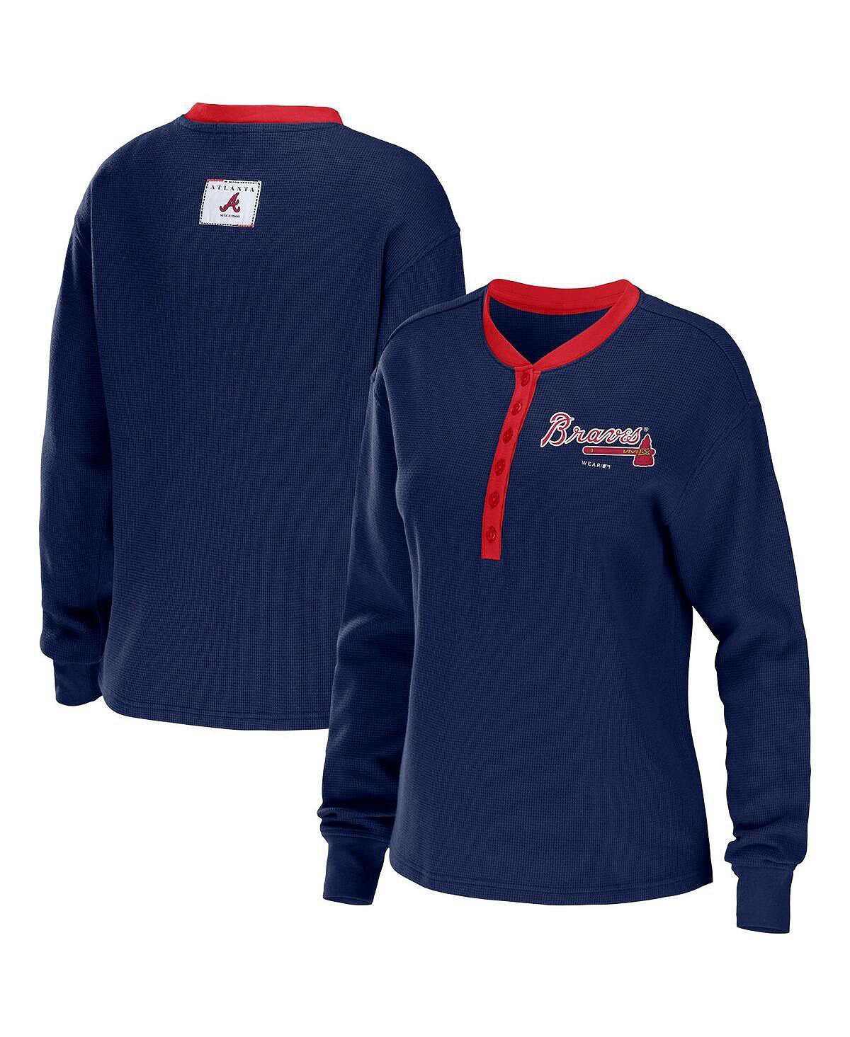 

Женская темно-синяя футболка с длинным рукавом Atlanta Braves Waffle Henley WEAR by Erin Andrews, темно-синий