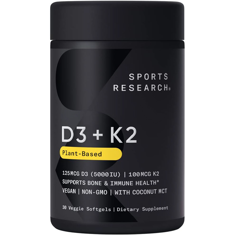 Витамины D3 + K2 Sports Research, 30 капсул витамины nature s truth кальций d3 k2 натуральный персиковый манго 50 таблеток