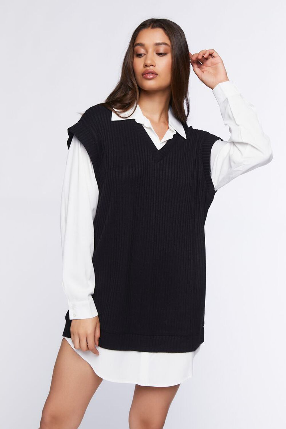 

Комбинированное платье-свитер-жилет и рубашка-рубашка Forever 21, черный