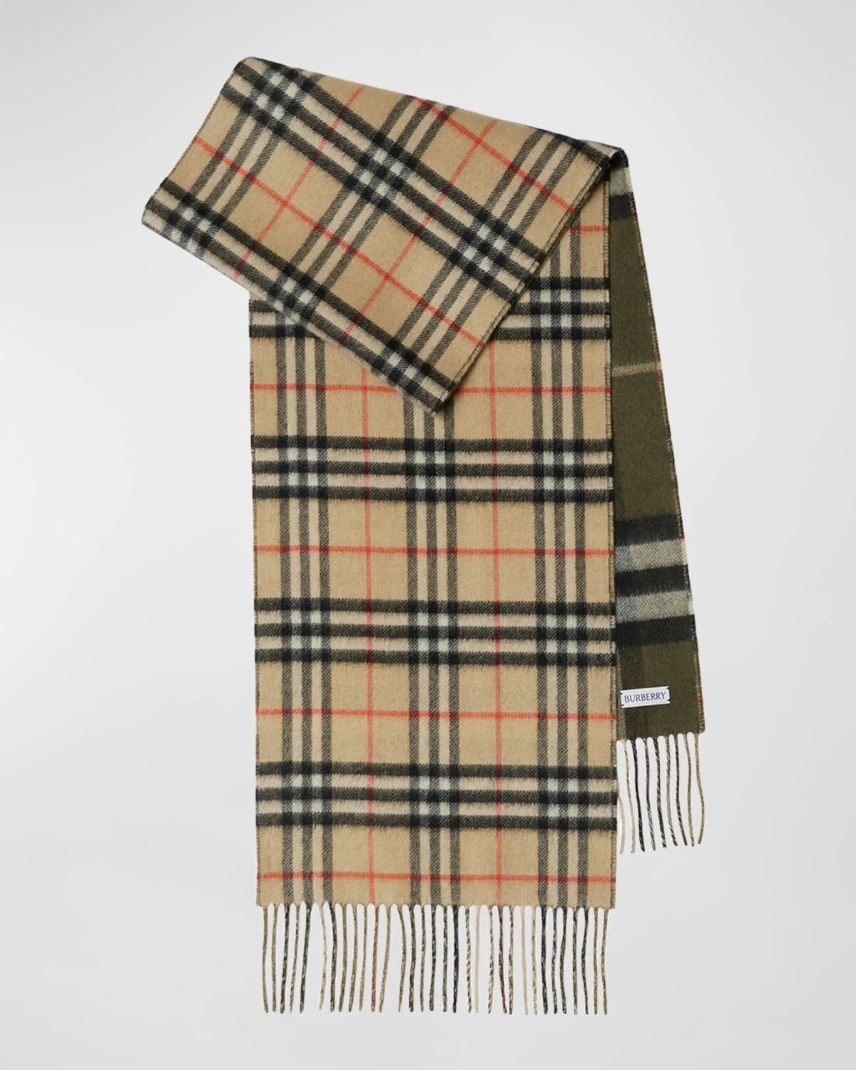 

Двусторонний кашемировый шарф в зеленую клетку Burberry, цвет Sand Loch