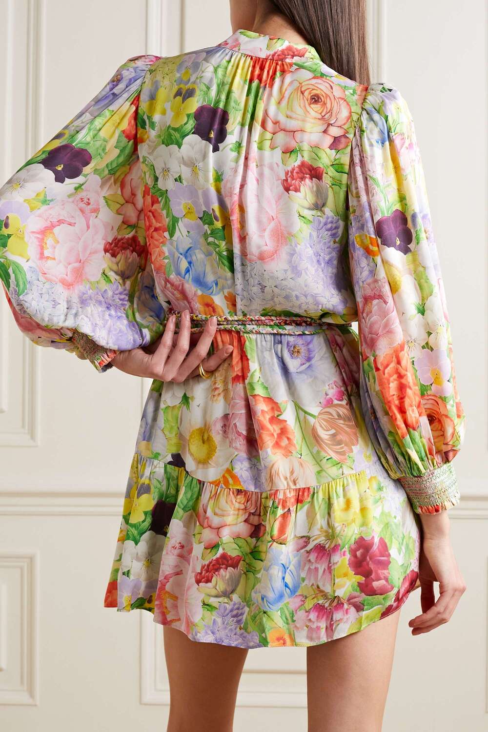 

ALICE + OLIVIA атласное платье мини Antonette с поясом и цветочным принтом, зеленый