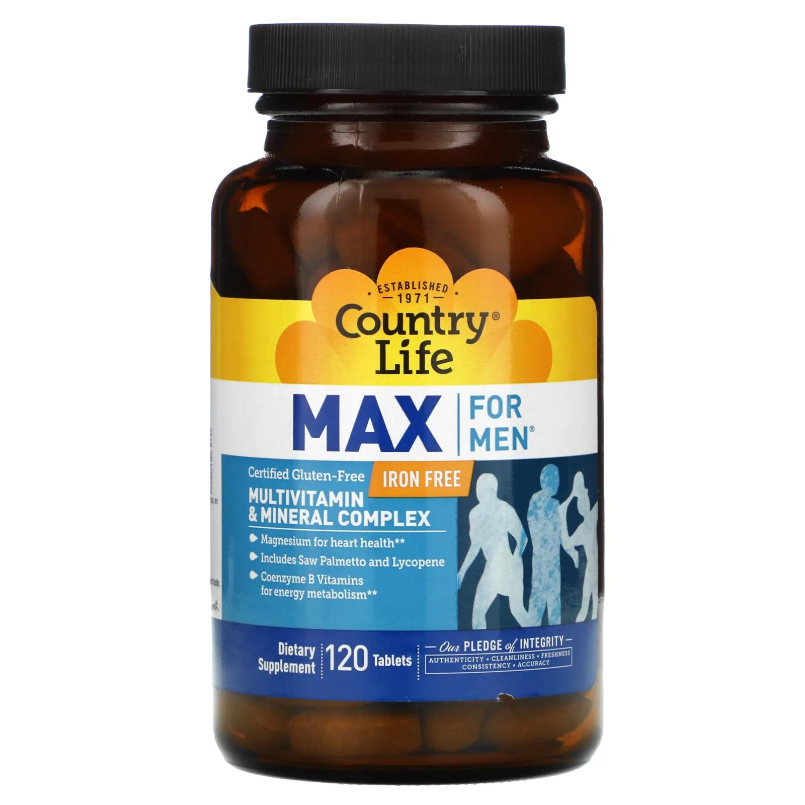 Country Life Max for Men мультивитаминный и минеральный комплекс для мужчин не содержит железа 120 таблеток мультивитаминный и минеральный комплекс для женщин без железа country life max for women 120 растительных капсул
