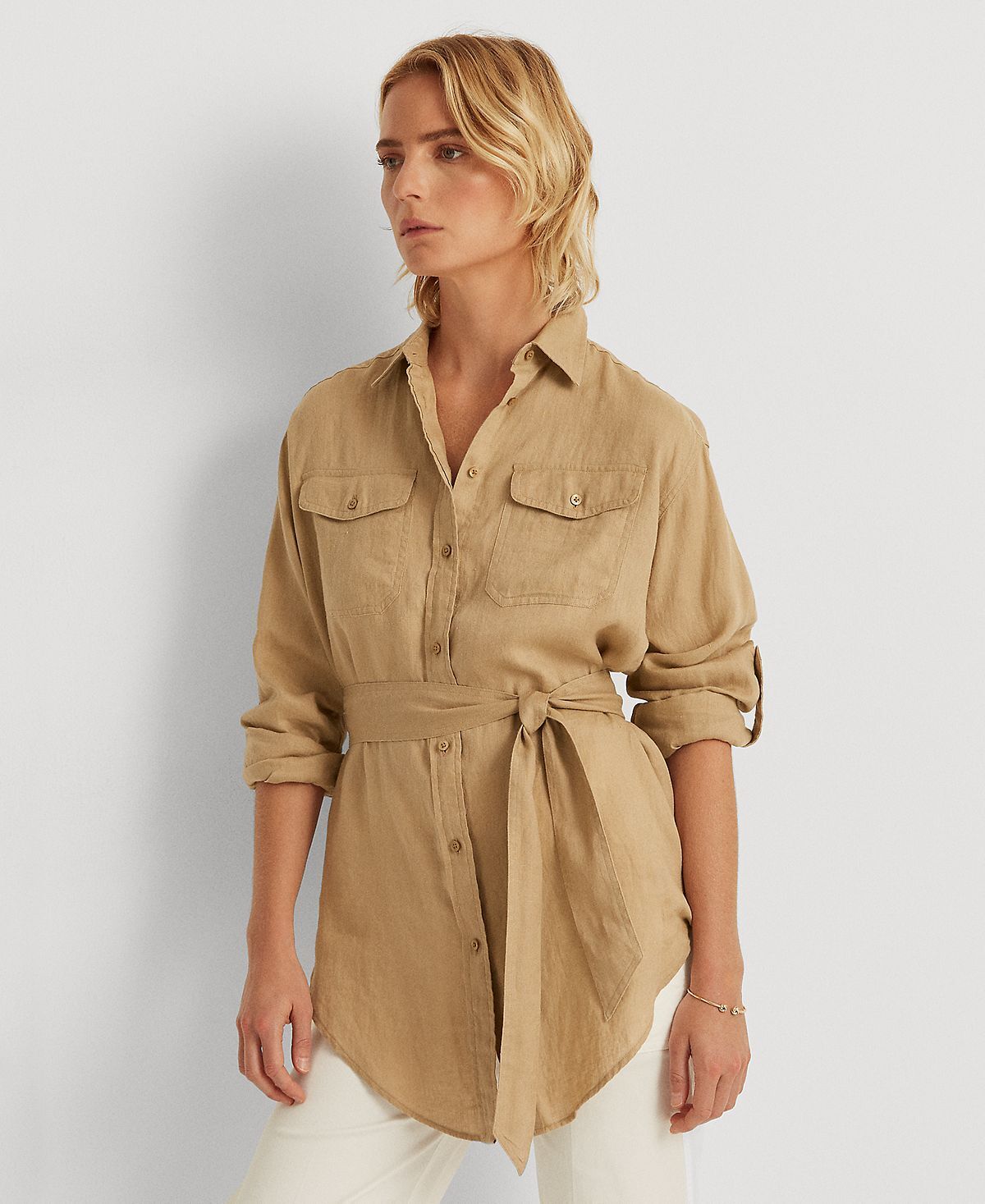 

Легкая льняная рубашка с поясом Lauren Ralph Lauren, мульти