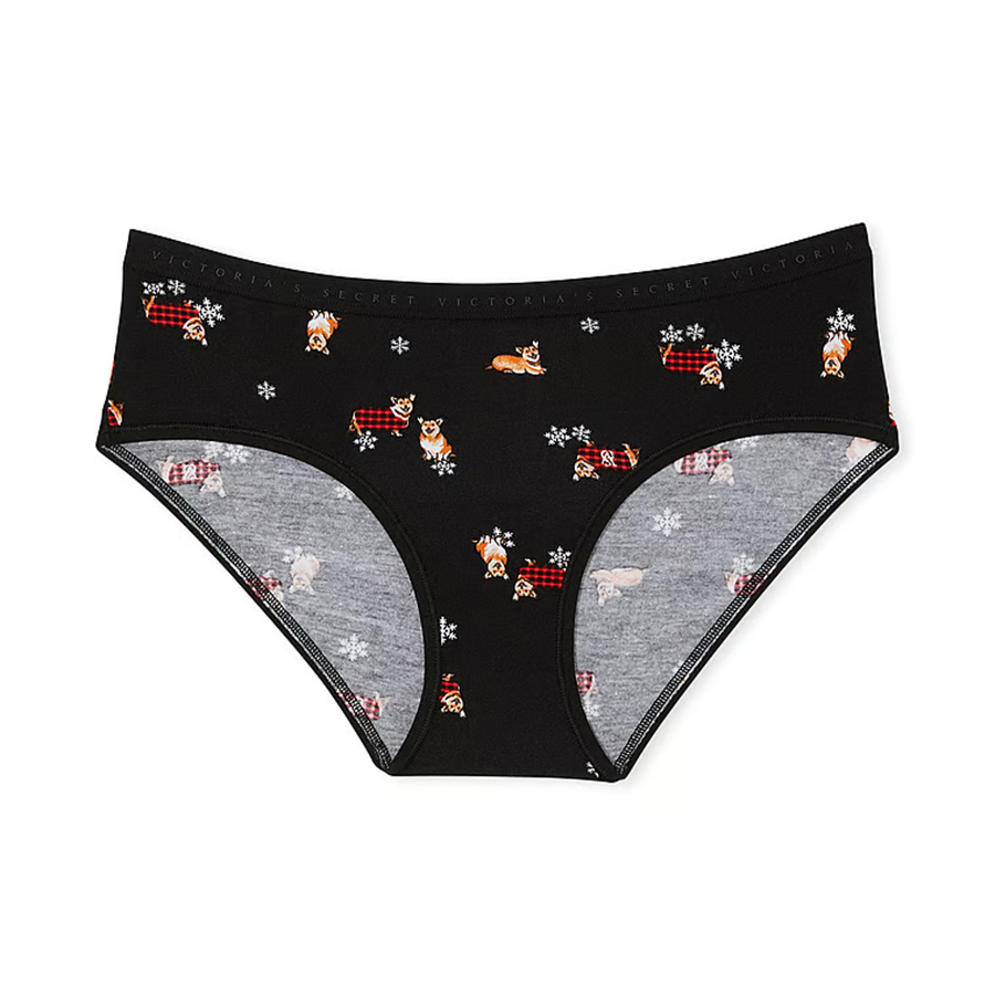 

Трусы Victoria's Secret Stretch Cotton Hiphugger Classic, черный/корги