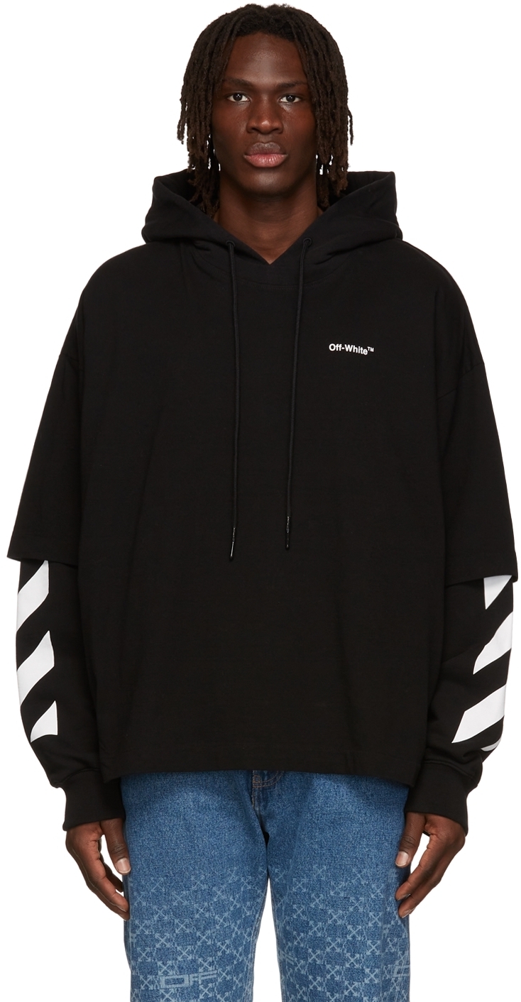 

Худи черного цвета с диагональным узором Helvetica Off-White