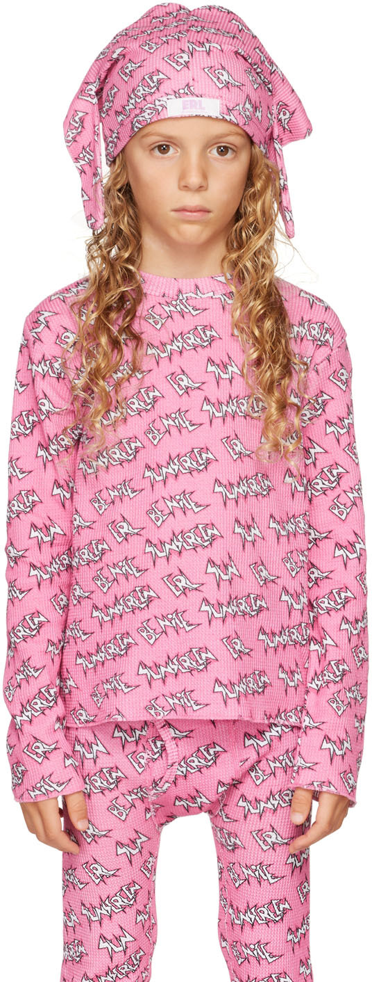 цена Детская розовая вафельная футболка с длинным рукавом ERL